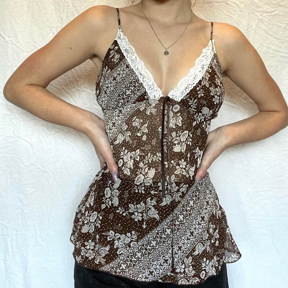 Brown floral lingerie cami top